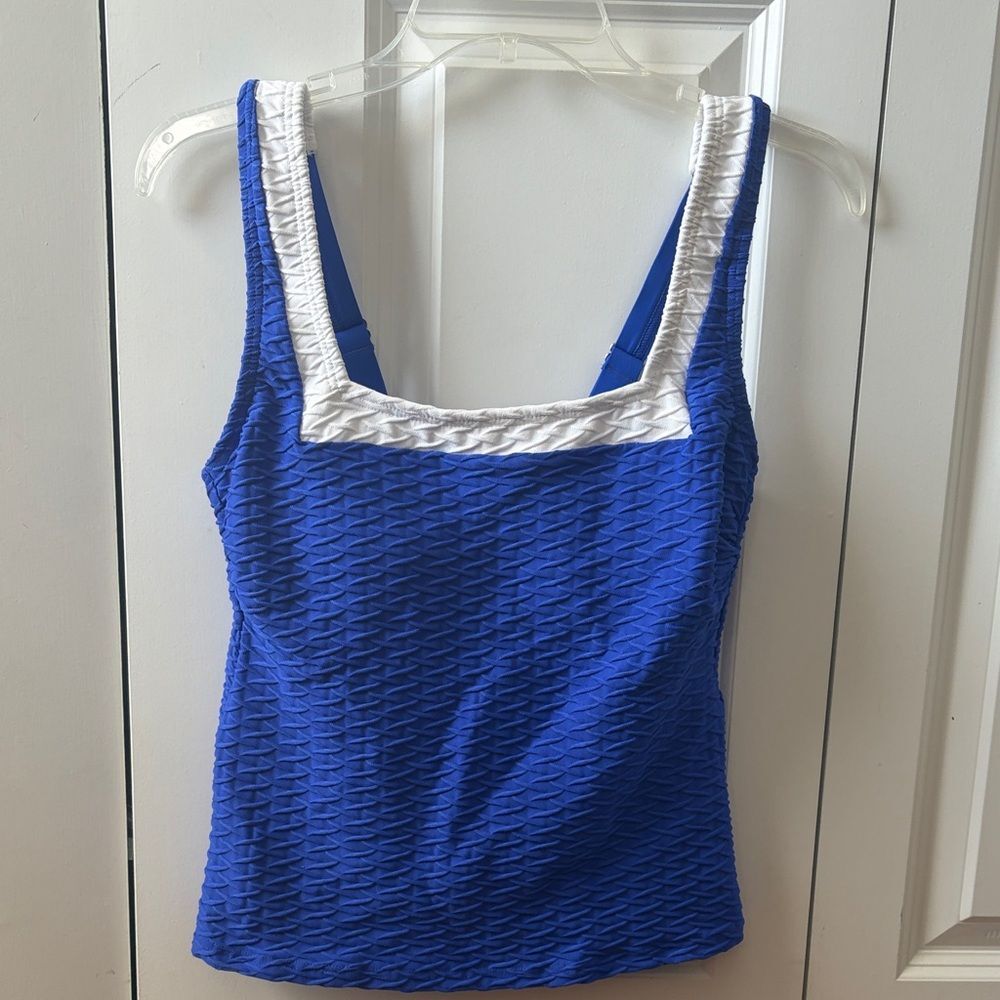 Lands' End Blue Textured Tankini Top with White Trim Women's Size Small (6-8)
